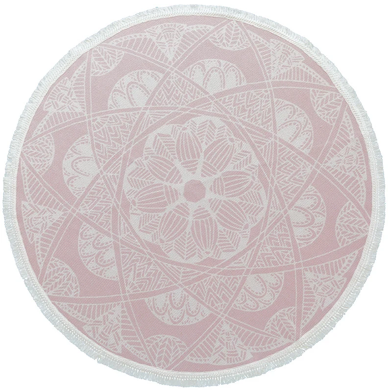Runder Boho-Baumwollteppich mit Mandala‑Print und Fransenkante