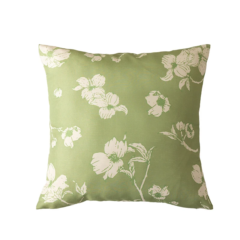 Rechteckiges Zierkissen mit skizzenhaftem Blumenprint und feiner Leinenoptik