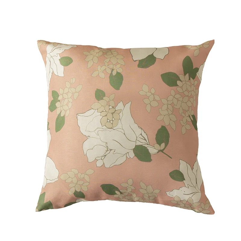 Rechteckiges Zierkissen mit skizzenhaftem Blumenprint und feiner Leinenoptik