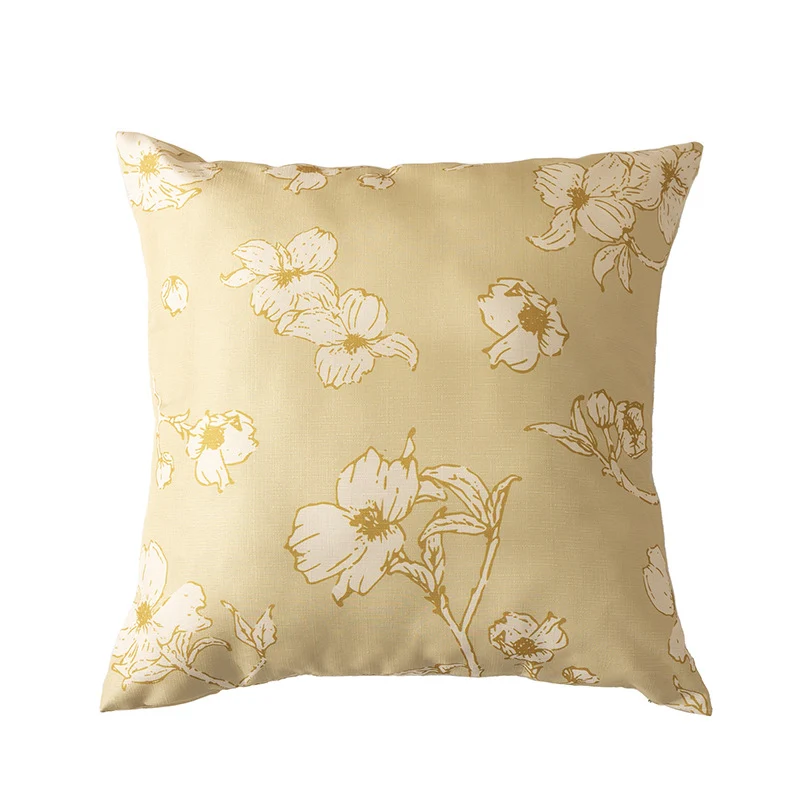 Rechteckiges Zierkissen mit skizzenhaftem Blumenprint und feiner Leinenoptik
