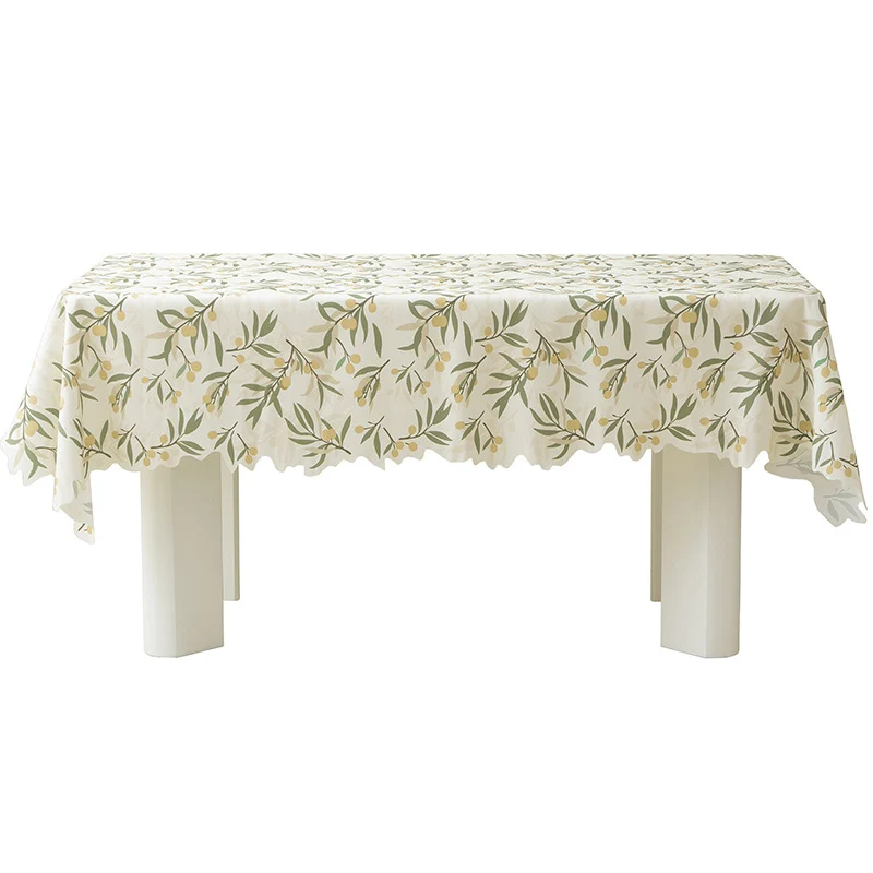 Rechteckige Tischdecke mit Olivenzweig‑Muster und gewelltem Saum