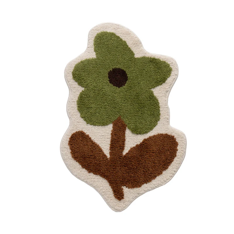 Handgetufteter Blumen-Konturteppich mit hohem Flor und Anti-Rutsch