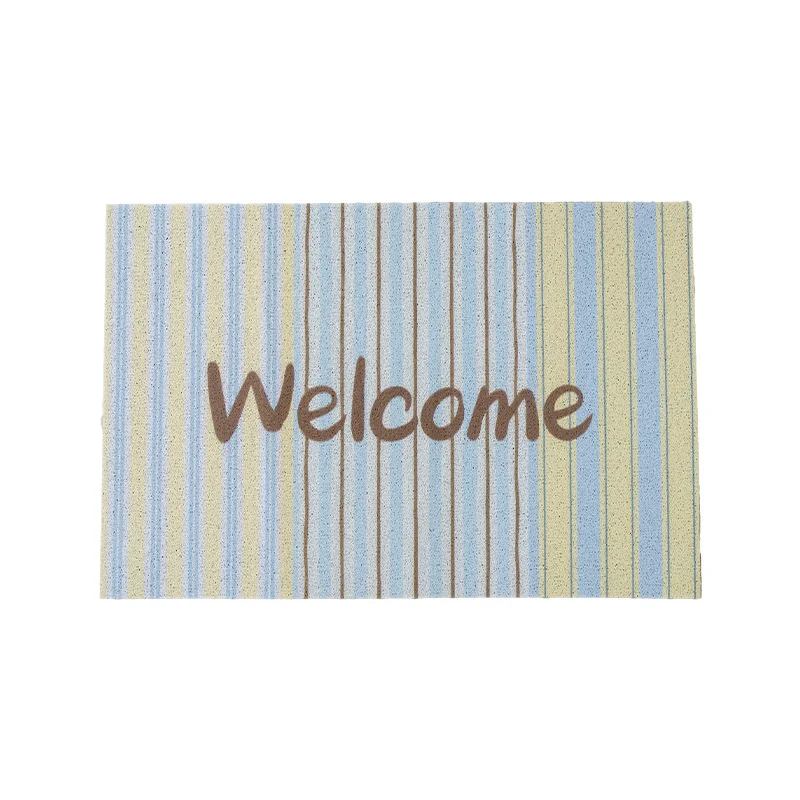 Gewebte Türmatte mit Welcome‑Schriftzug, Streifenmuster und rutschfester Rückseite