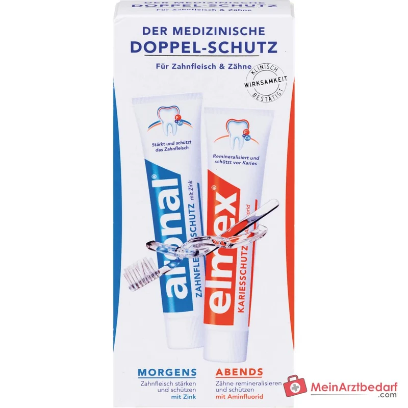 aronal / elmex Doppelschutz Natriumfluorid / Zink / Aminfluorid Zahnpasta, 2x75 ml