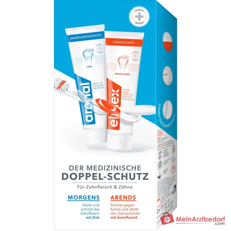 aronal / elmex Doppelschutz Natriumfluorid / Zink / Aminfluorid Zahnpasta, 2x75 ml