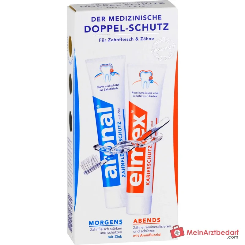 aronal / elmex Doppelschutz Natriumfluorid / Zink / Aminfluorid Zahnpasta, 2x75 ml