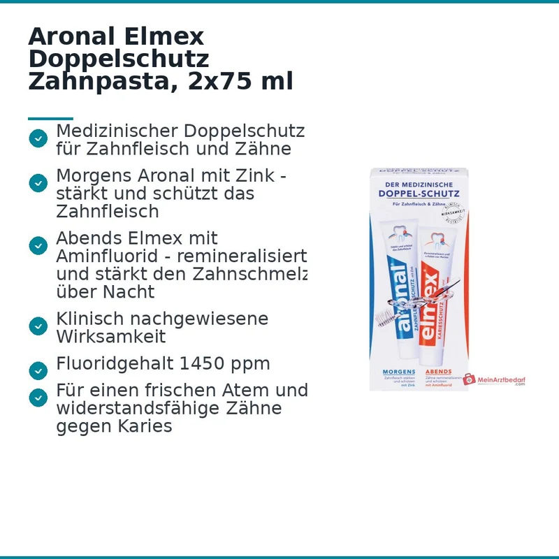 aronal / elmex Doppelschutz Natriumfluorid / Zink / Aminfluorid Zahnpasta, 2x75 ml