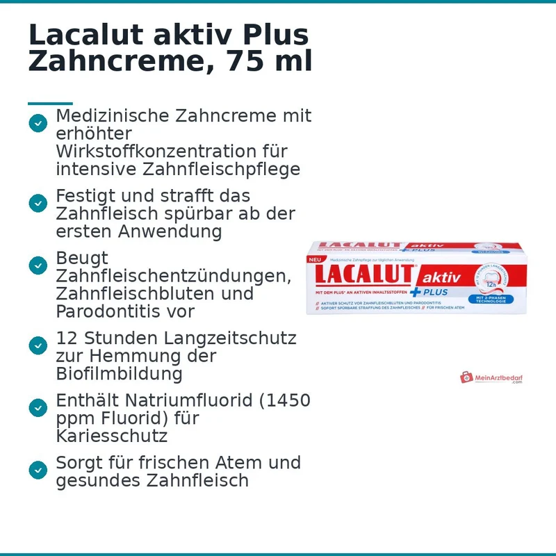 Lacalut Aktiv Plus Aluminiumlactat / Allantoin / Bisabolol / Natriumfluorid Zahncreme, 75 ml
