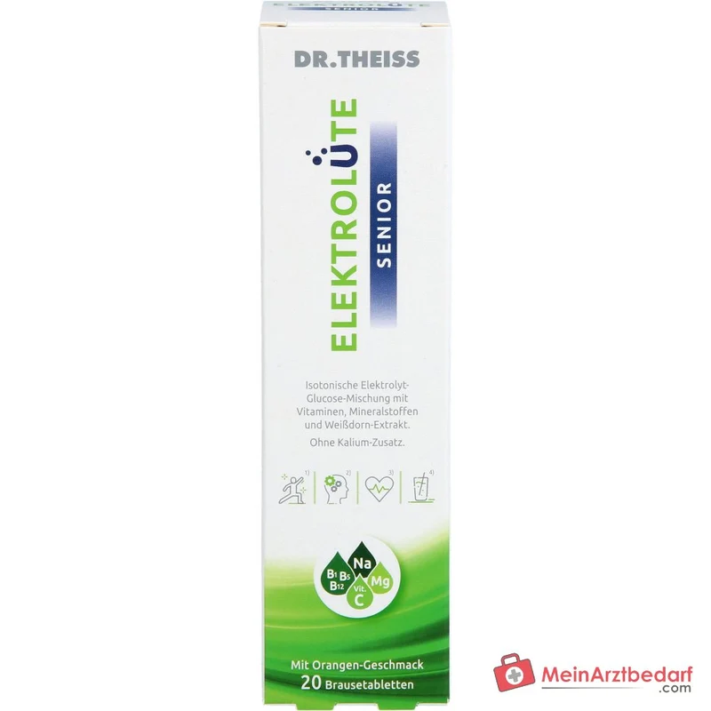 Dr. Theiss Elektrolüte Senior Magnesium / Natrium / Vitamin C / Vitamin B12 / Vitamin B5 / Vitamin B1 / Glucose / Weißdorn-Extrakt Brausetabletten, 20 St.