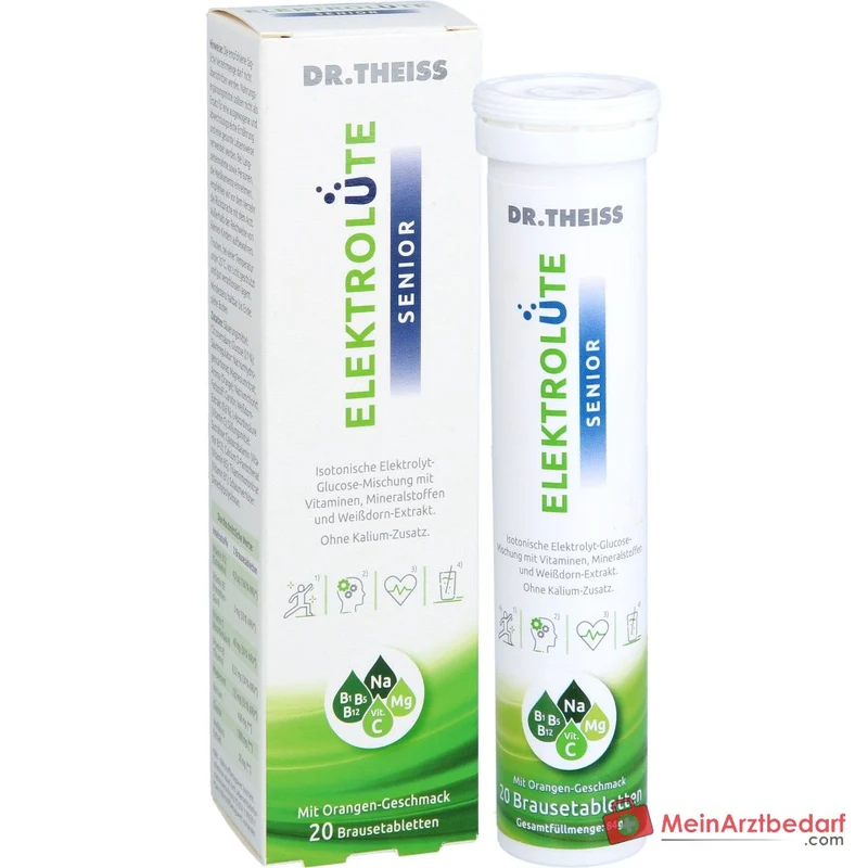 Dr. Theiss Elektrolüte Senior Magnesium / Natrium / Vitamin C / Vitamin B12 / Vitamin B5 / Vitamin B1 / Glucose / Weißdorn-Extrakt Brausetabletten, 20 St.