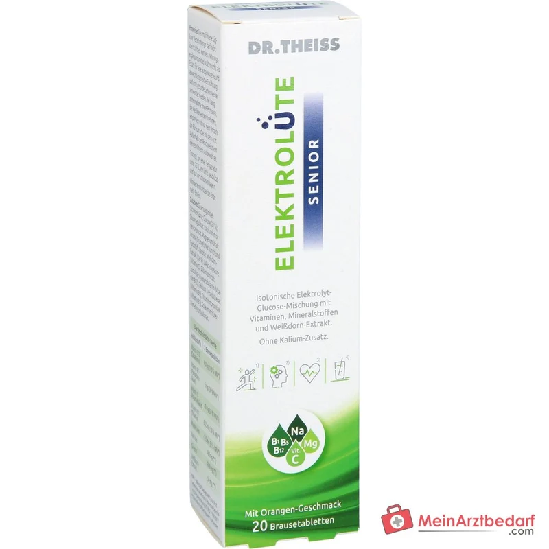 Dr. Theiss Elektrolüte Senior Magnesium / Natrium / Vitamin C / Vitamin B12 / Vitamin B5 / Vitamin B1 / Glucose / Weißdorn-Extrakt Brausetabletten, 20 St.