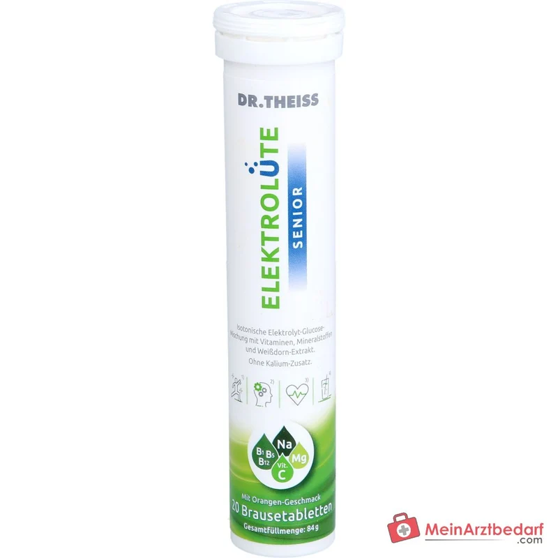 Dr. Theiss Elektrolüte Senior Magnesium / Natrium / Vitamin C / Vitamin B12 / Vitamin B5 / Vitamin B1 / Glucose / Weißdorn-Extrakt Brausetabletten, 20 St.
