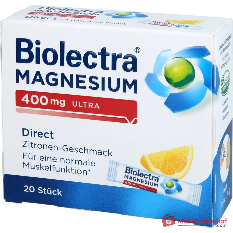 Hermes Biolectra Magnesium 400 mg Ultra Direct Zitronen-Geschmack Micro-Pellets, 20 Sticks
