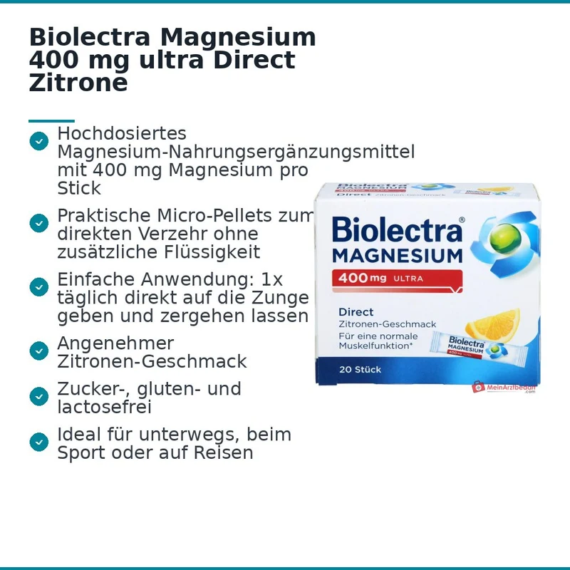 Hermes Biolectra Magnesium 400 mg Ultra Direct Zitronen-Geschmack Micro-Pellets, 20 Sticks