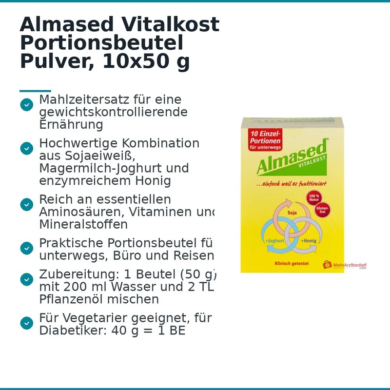 Almased Vitalkost Sojaeiweiß / Bienenhonig / Magermilch-Joghurt Pulver Portionsbeutel, 10 x 50 g