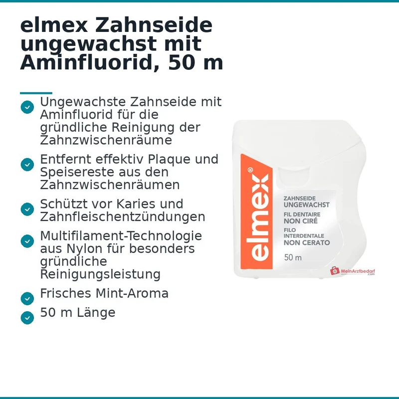 elmex Zahnseide Aminfluorid ungewachst, 50 m