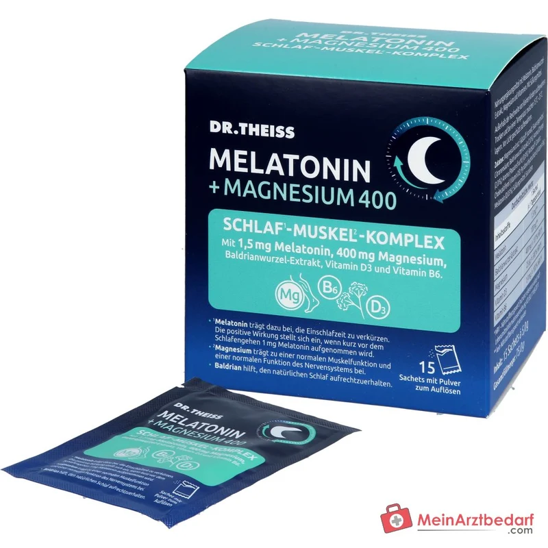 Dr. Theiss Melatonin / Magnesium / Baldrian / Vitamin D3 / Vitamin B6 Schlaf-Komplex Pulver, 15 Stück