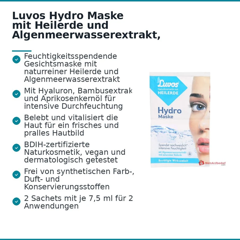 Luvos Heilerde Hydro Maske Algenmeerwasserextrakt / Hyaluronsäure / Bambusextrakt / Aprikosenkernöl Gesichtsmaske, 2x7,5 ml