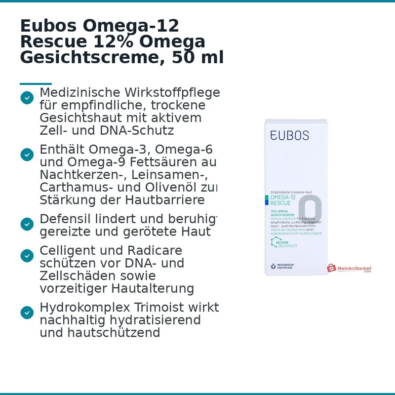 Eubos Omega Gesichtscreme Omega-3 / Omega-6 / Omega-9 Fettsäuren Creme, 50 ml