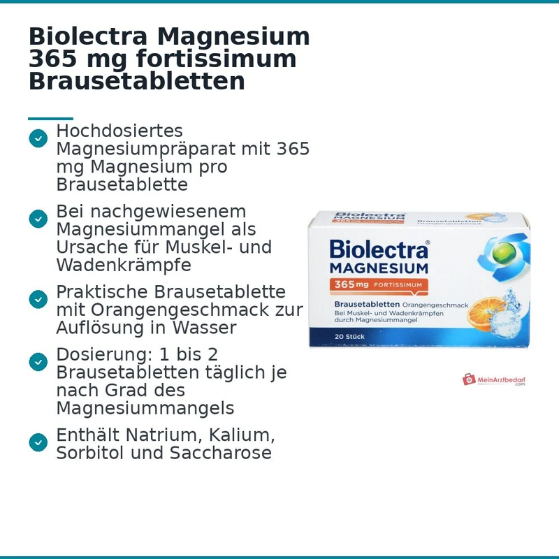Biolectra Magnesium 365 mg fortissimum Magnesium Brausetabletten Orangengeschmack, 20 St.