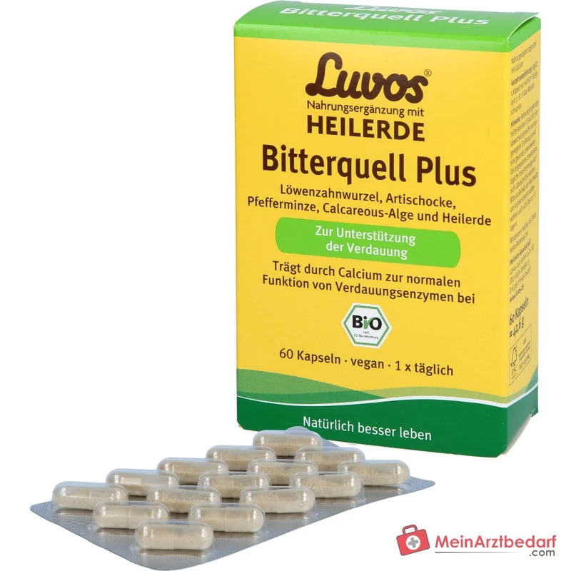 Luvos Heilerde Bio Bitterquell Plus Calcium / Loewenzahnwurzel / Pfefferminze / Artischocke / Heilerde Kapseln, 60 St.