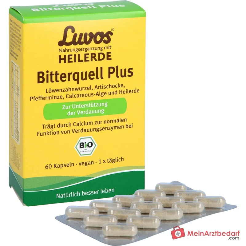 Luvos Heilerde Bio Bitterquell Plus Calcium / Loewenzahnwurzel / Pfefferminze / Artischocke / Heilerde Kapseln, 60 St.