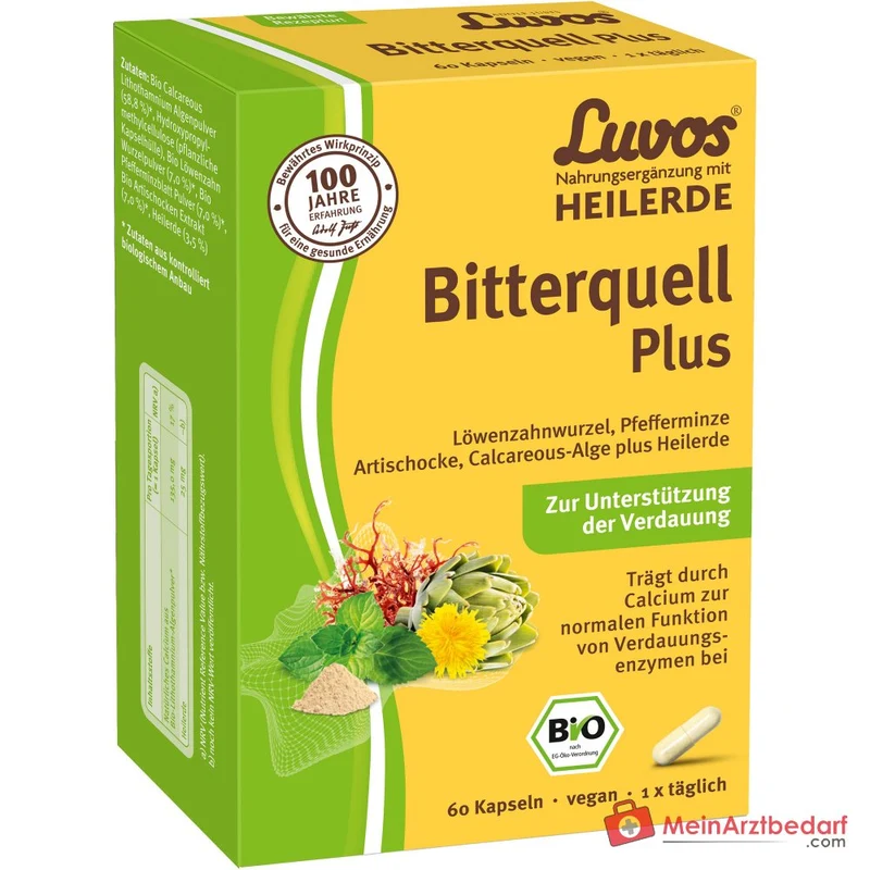 Luvos Heilerde Bio Bitterquell Plus Calcium / Loewenzahnwurzel / Pfefferminze / Artischocke / Heilerde Kapseln, 60 St.
