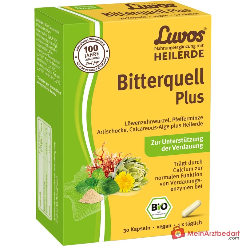Luvos Heilerde Bio Bitterquell Plus Calcium / Artischocke / Pfefferminze / Löwenzahnwurzel / Heilerde Kapseln, 30 St.