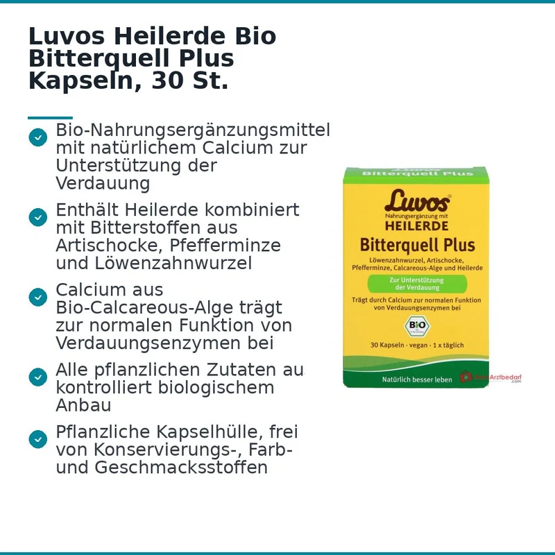 Luvos Heilerde Bio Bitterquell Plus Calcium / Artischocke / Pfefferminze / Löwenzahnwurzel / Heilerde Kapseln, 30 St.