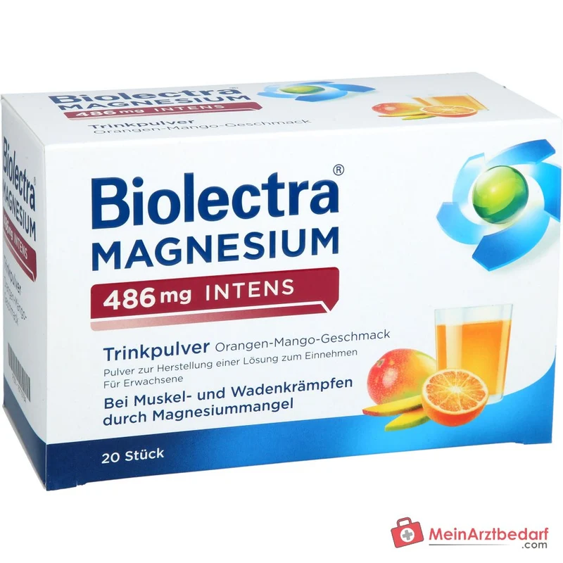Biolectra Magnesium 486 mg intens Magnesiumcitrat Trinkpulver Orangen-Mango-Geschmack, 20 Beutel