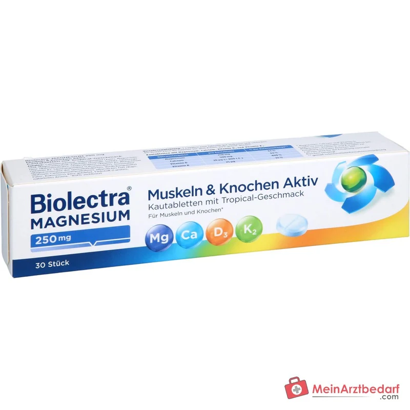 Biolectra Magnesium 250 mg / Calcium 500 mg / Vitamin D3 / Vitamin K2 Muskeln & Knochen Aktiv Kautabletten, 30 St.