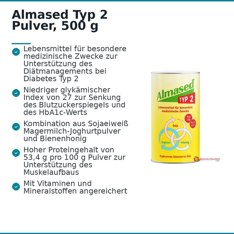 Almased Typ 2 Sojaeiweiß / Bienenhonig / Magermilch-Joghurtpulver Pulver, 500 g