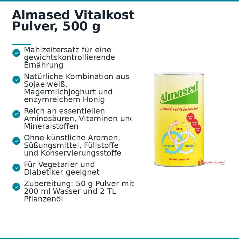 Almased Vitalkost Sojaeiweiß / Bienenhonig / Magermilch-Joghurtpulver Pulver, 500 g