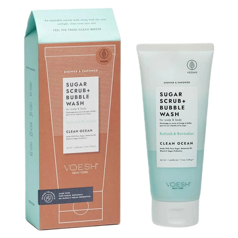 VOESH Sugar Scrub + Bubble Wash For Scalp and Body - Clean Ocean 210g