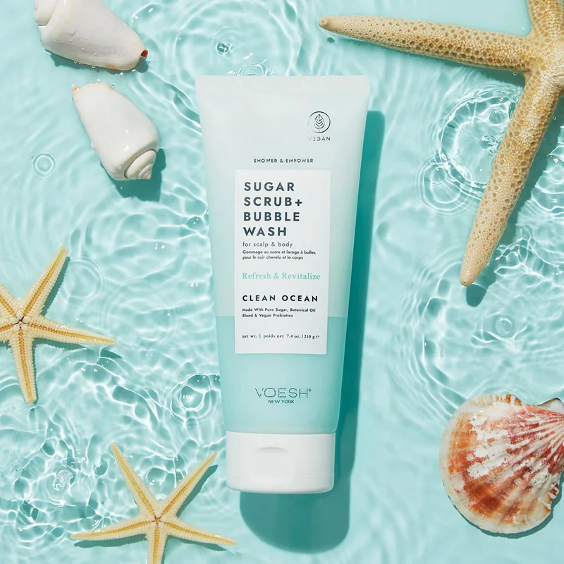 VOESH Sugar Scrub + Bubble Wash For Scalp and Body - Clean Ocean 210g