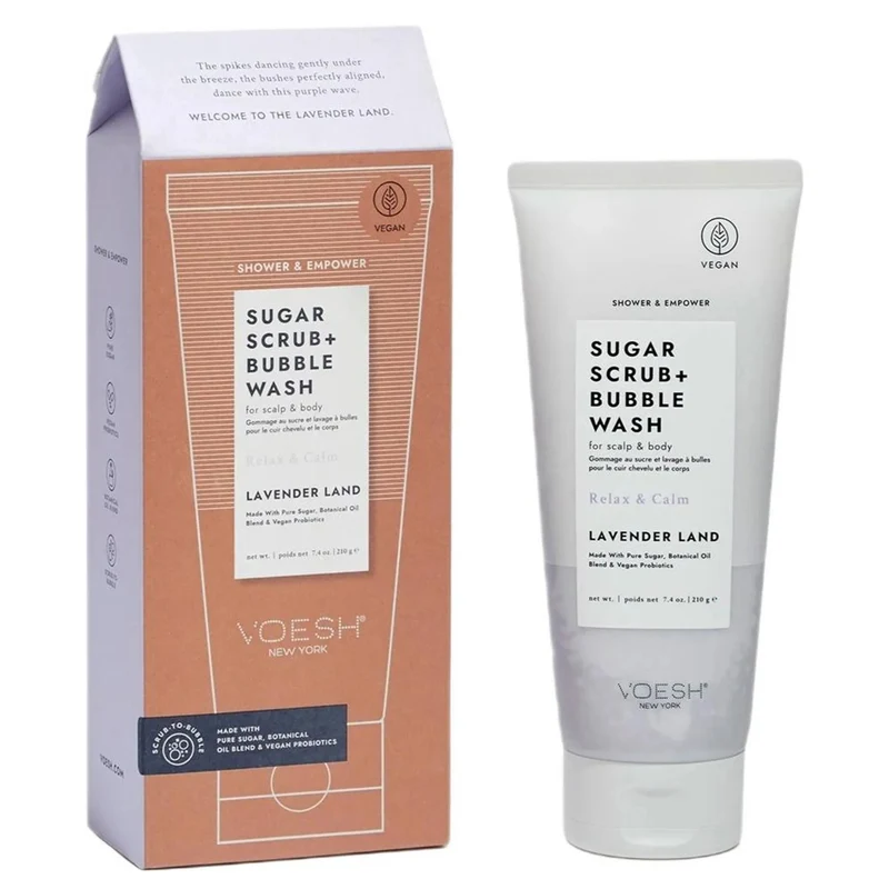 VOESH Sugar Scrub + Bubble Wash For Scalp and Body - Lavender Land 210g