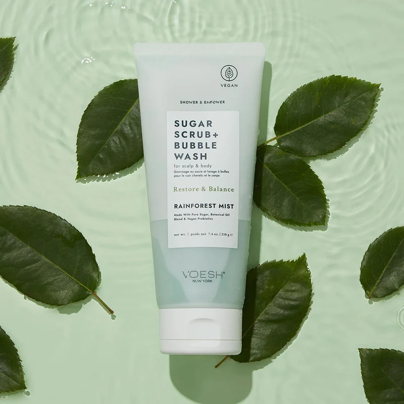 VOESH Sugar Scrub + Bubble Wash For Scalp and Body - Rainforest Mist 210g