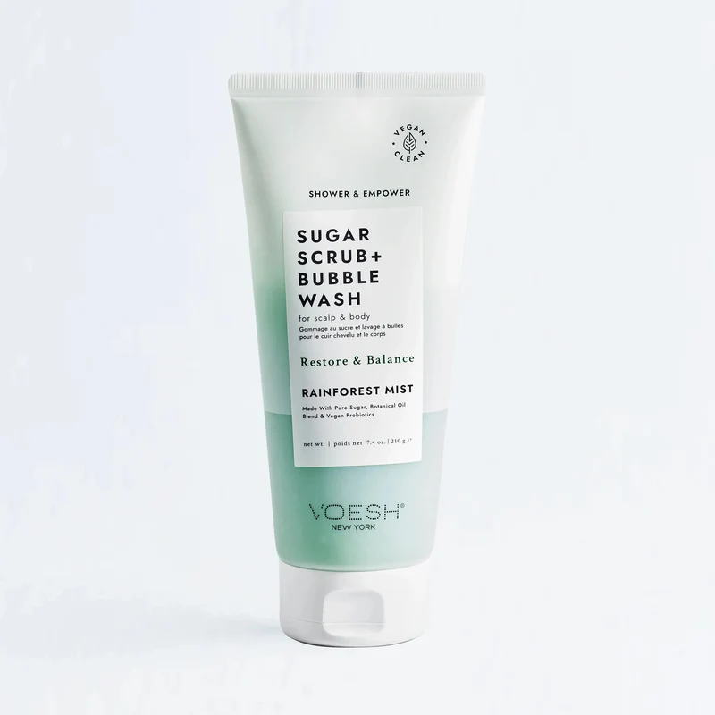 VOESH Sugar Scrub + Bubble Wash For Scalp and Body - Rainforest Mist 210g