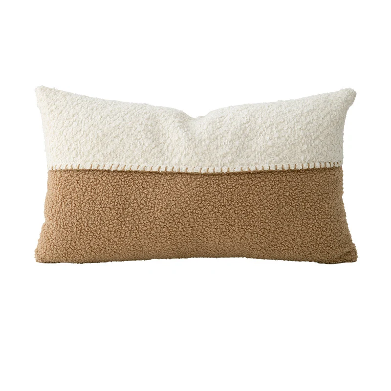 Zweifarbiger Bouclé‑Dekokissenbezug mit Teddy‑Sherpa‑Struktur und Ziernaht