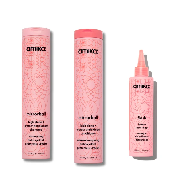 amika spiegelkugel hochglanz set shampoo, spülung, haarmaske