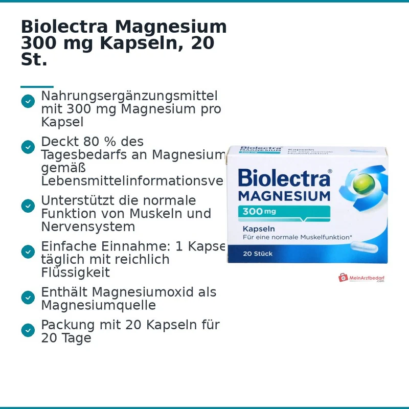 Biolectra Magnesium 300 Magnesiumoxid Kapseln, 20 St.