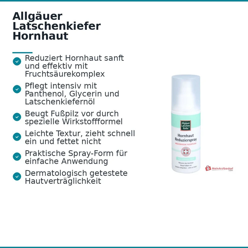 Allgäuer Latschenkiefer Hornhaut Reduzierspray Fruchtsäurekomplex / Panthenol / Glycerin / Latschenkiefernöl / Weidenrindenextrakt Spray, 150 ml