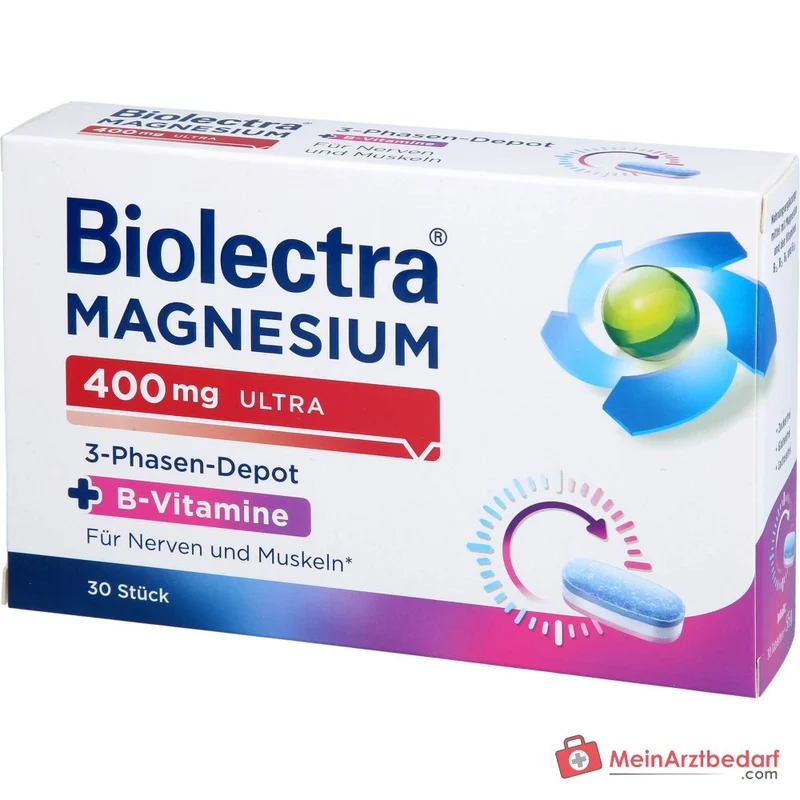 Biolectra Magnesium 400 mg Ultra 3-Phasen-Depot Magnesium / Vitamin B1 / Vitamin B2 / Vitamin B6 / Vitamin B12 Tabletten, 30 St.