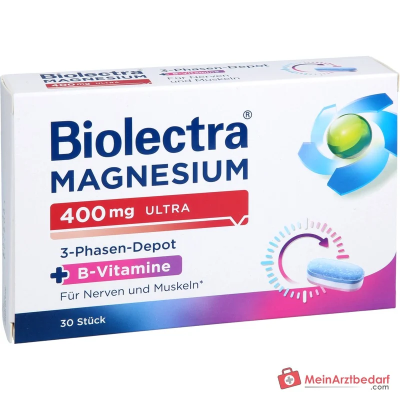 Biolectra Magnesium 400 mg Ultra 3-Phasen-Depot Magnesium / Vitamin B1 / Vitamin B2 / Vitamin B6 / Vitamin B12 Tabletten, 30 St.