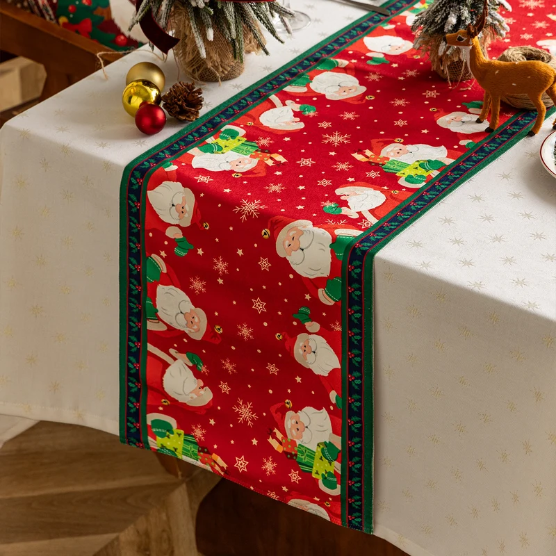 Weihnachts-Tischläufer mit Jacquard‑Rentiermotiven und dekorativem Bordürenrand
