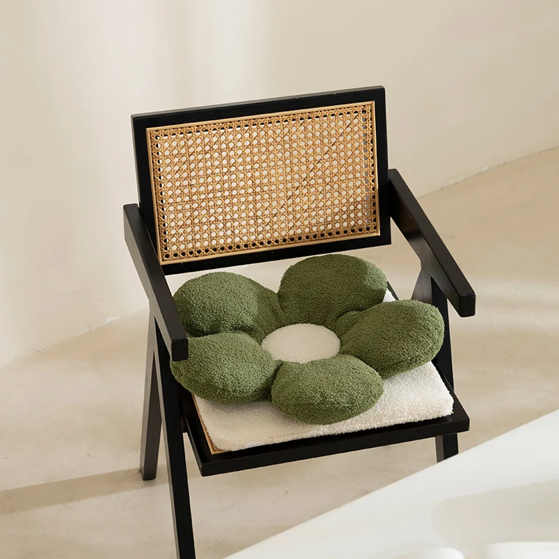 Ergonomisches Blüten‑Sitzkissen aus Bouclé‑Teddy für Stuhl und Hocker