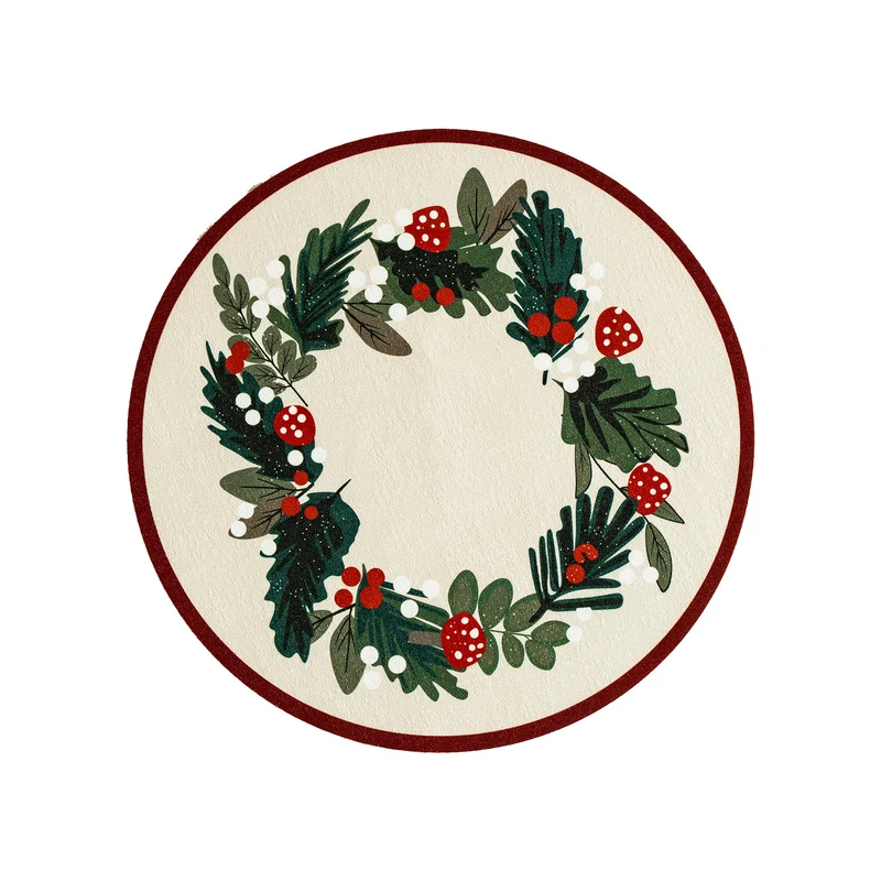 Rundes abwischbares Tischset mit weihnachtlichem Kranz- und Tartan‑Print
