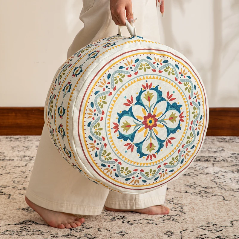 Sitzpouf Bodenkissen mit Mandala-Motiv und Tragegriff