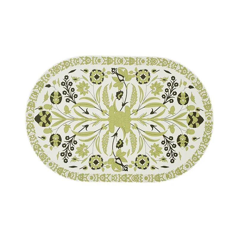 Ovales Tischset aus abwischbarem Baumwoll‑Leinen‑Mix mit detailreichem Blumenprint