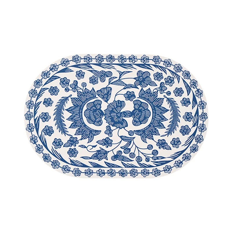Ovales Tischset aus abwischbarem Baumwoll‑Leinen‑Mix mit detailreichem Blumenprint